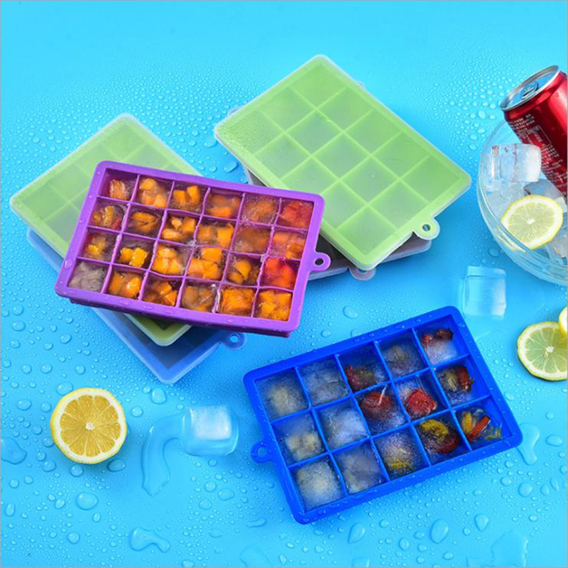 Silicone a 15 cavità gratuito BPA con copertina di ghiaccio stampo a forma quadra a forma di ghiaccio ghiaccio vassoio cubo di ghiaccio